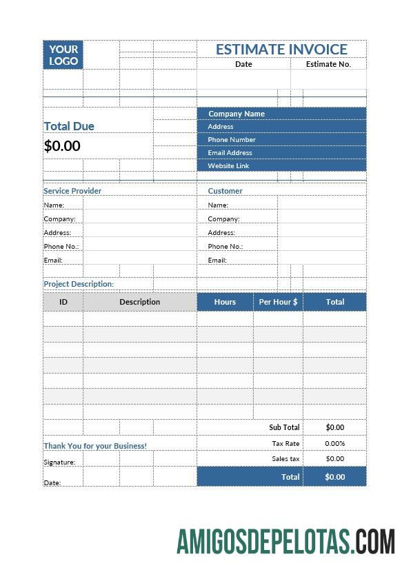 em branco Modelo de fatura de orçamento gratuito